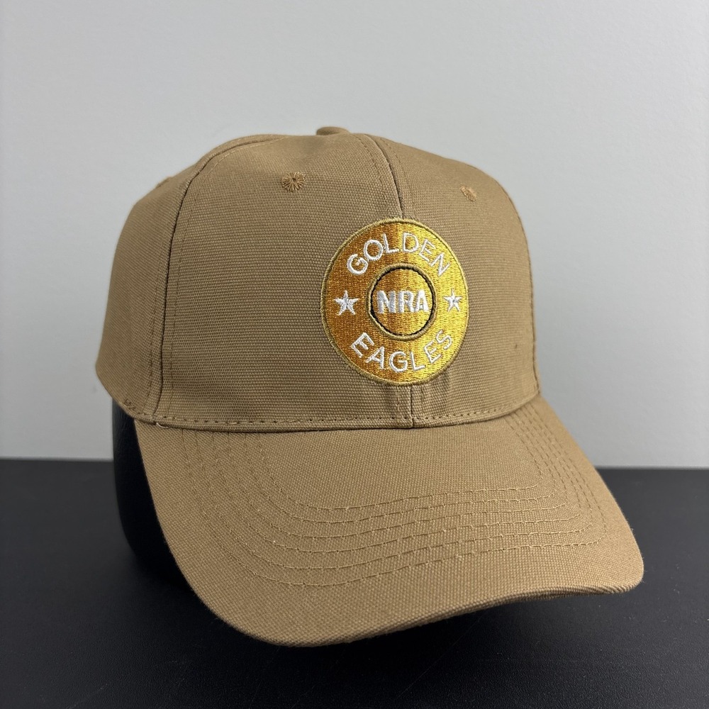 NRA Golden Eagles Outdoor Hat Tan Khaki Gold Rifle Hunting Strapback Cap